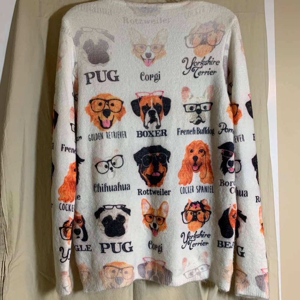 Tricotto dog themed V neck eyelash knit sweater - Picture 5 of 6